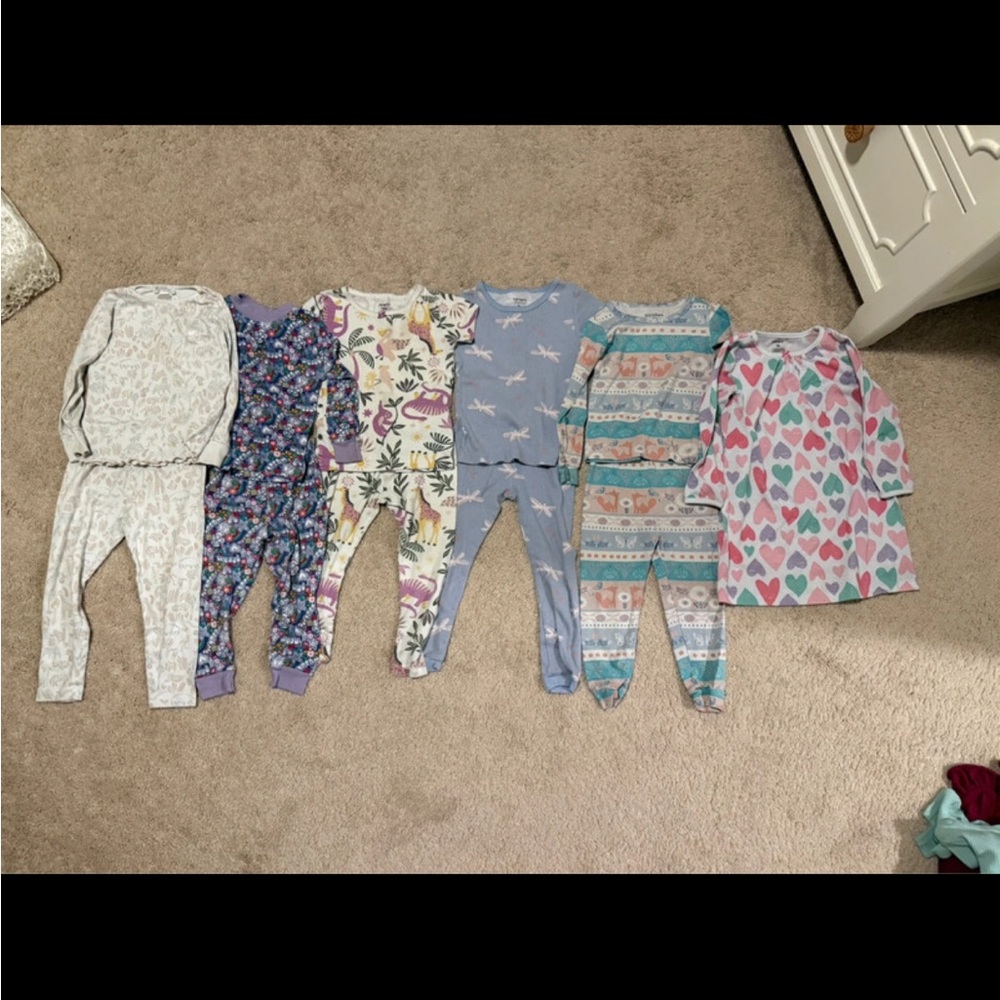 Girls 2T Long Sleeve Pajama Bundle - Heart, Floral & Animal Prints